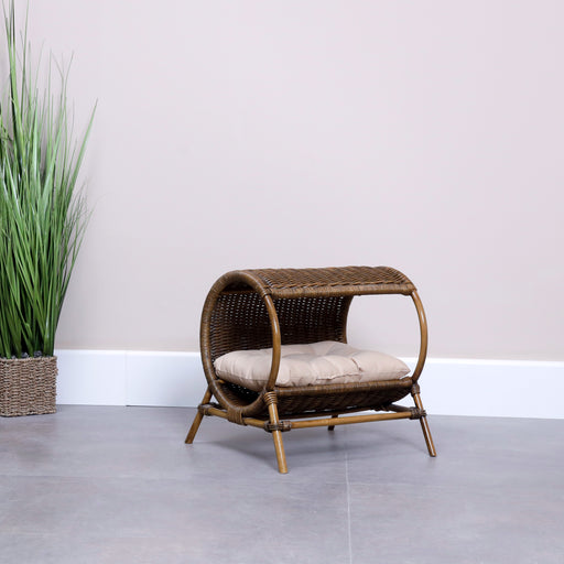 Introducing our Synthetic Rattan PetBed, a sanctuary of style and comfort for your furry friend. Crafted with care from high-quality synthetic rattan, this pet house blends seamlessly with your home decor while providing a cozy retreat for your beloved companion. Upgrade your pet's space with a touch of sophistication and undeniable comfort. Dimensions - Diameter 32cm x Overall H41cm x Overall W41cm