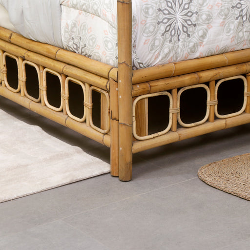 Introducing the Bamboo Breeze Bed Frame by Urban Oak – experience tranquillity and sustainability with our eco-friendly bamboo bed frame. Crafted from premium bamboo wood, this bed frame exudes natural charm and elegance, bringing a touch of the outdoors into your bedroom. The Bamboo Breeze is sturdy and durable, providing reliable support for a restful night's sleep. Its timeless design and warm bamboo finish make it a versatile centrepiece for any bedroom decor. Embrace the soothing ambience of nature and elevate your sleep sanctuary with the Bamboo Breeze Bed Frame by Urban Oak.