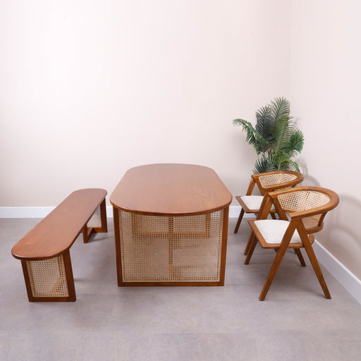 Our Aura Dining table made with solid wood and rattan dining table exudes a natural charm with its earthy tones and woven texture, adding warmth and character to your dining room décor.
Overall dimensions:Table:Height74cm×Width:180cm×Depth:89 cm
Bench:Height:46cm×Width:180cm×Depth:40cm
NOTE : It is a set of one Dining table and one Bench