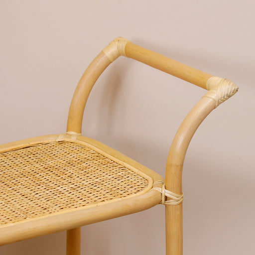 Take your favorite beverages and snacks with you wherever you go with this Bar Trolley. Made of rattan and bamboo, the bottle holders are firmly mounted and can hold a variety of bottles and trays.Dimensions :Top : 71 cm x 46 cm Total height : 88 cm