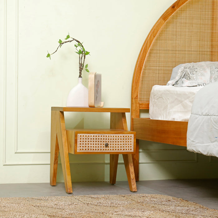 Castor Rattan Bedside Table