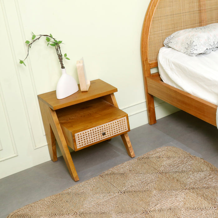 Castor Rattan Bedside Table