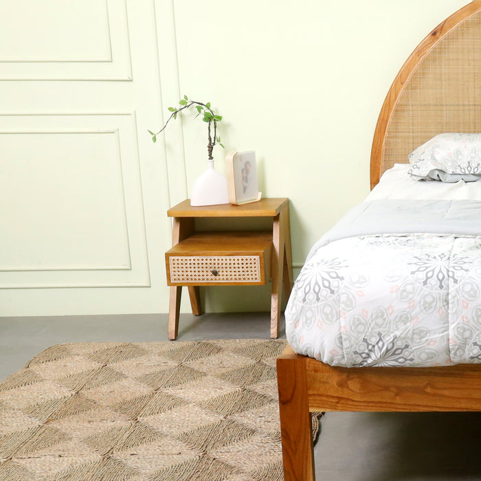Castor Rattan Bedside Table