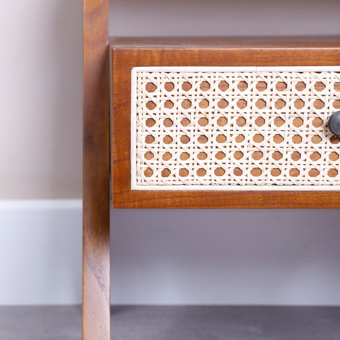 Castor Rattan Bedside Table