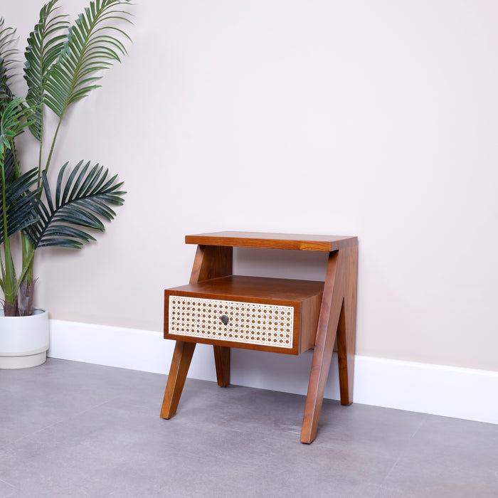 Castor Rattan Bedside Table
