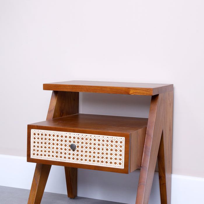 Castor Rattan Bedside Table