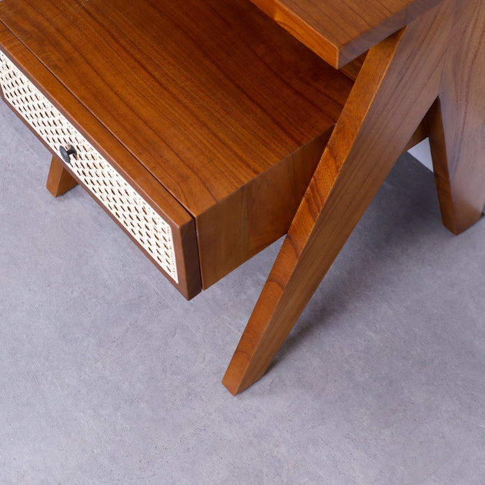 Castor Rattan Bedside Table