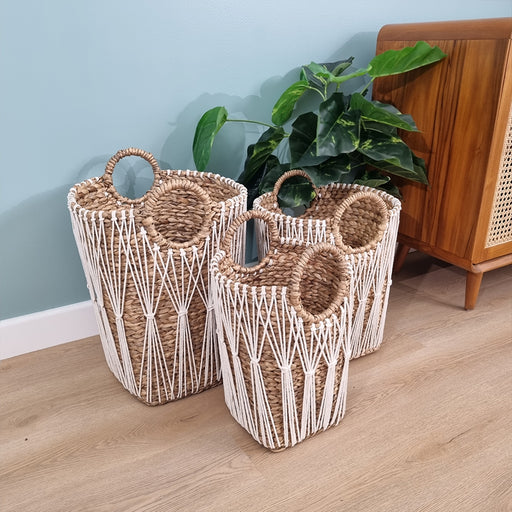 Add an instant touch of style to your living room with this gorgeous braided basket.Set of 2Dimensions:Basket 1 - L40cm x D34cm x H45cmBasket 2 - L36cm x D30cm x H41cm