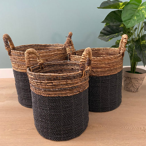 Add an instant touch of style to your living room with this gorgeous braided basket.Set of 3Dimensions: Basket 1 - 32cm diameter x Height 40cm approxBasket 2 - 27cm diameter x Height 37cm approxBasket 3 - 24cm diameter x Height 29cm approx