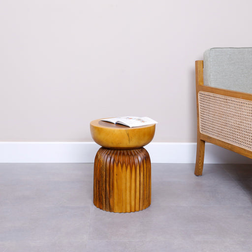 Add an instant touch of style to your decor with this carved wooden stool.
Dimensions - Top : 35cm diameter Total height : 45cm
