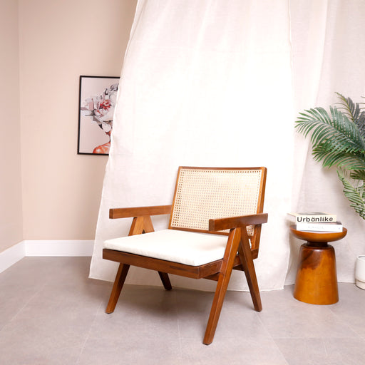 Made with Responsibly sourced Indonesian timber. A perfect fusion of comfort, style, and craftsmanship designed to elevate your relaxation experience. This thoughtfully crafted lounge chair is more than just a seat; it's an invitation to unwind and indulge in a moment of tranquility.
Overall dimensions:

Medium - arm to arm 61 cm (outer), overall seating W 55 x D 53.5 cm, cushion W 46 x D 48 cm, Seating height; 45 cm, total height: 71 cm, top of armrest to floor: 62.5cm
Large - arm to arm (outer): 68 cm, overall seating: W 61.5 cm x D 58 cm, Seating height: 43cm, total height: 81 cm, Top of armrest to floor; 59 cm 
NOTE : Back Cushion will cost additional AED 80 . This offer price valid only if purchased alongwith the chair.
