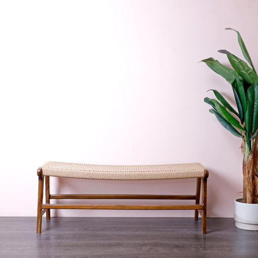 
Made with Responsibly sourced Indonesian timber, this bench is the perfect addition to your indoor living space. The natural fiber and solid wooden legs adds a casual vibe to any room while still allowing it to feel sleek and modern.
Dimensions - W120cm x D40cm x H47cm