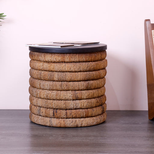 Crafted with a solid wood top and unique banana fiber accents, our coffee table exudes natural charm and eco-friendly design.
Dimension - Diameter 80cm x Height 38cm