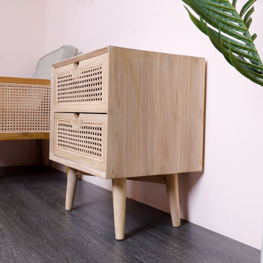 Elevate your bedroom with our stylish bedside table, crafted from solid wood.