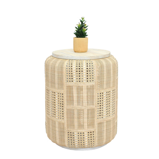 
Add a touch of sophistication to your home with this exquisite sidetable crafted from high-quality Rattan and featuring a solid wooden top. Its elegant design and impeccable craftsmanship make it the perfect complement to any space. Dimensions -Top : 40 cm x 40 cmTotal height : 64 cm
