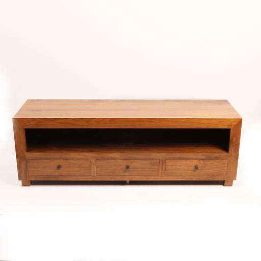 The Kensington TV Console is an anchor of modern living room design. Defined by its thick, architectural frame and wide-format silhouette, this piece offers a clean-lined stage for the largest of screens. Its open-access media gallery provides a seamless home for soundbars and gaming consoles, while the trio of base drawers ensures your living space remains free of clutter.


Architectural Mitered Frame: A bold, thick-edge border that frames your media setup like a work of art, providing a heavy-set and premium feel.

Full-Width Media Hub: The expansive open shelf is designed for easy cable management and maximum airflow for high-performance electronics.

Triple Drawer Organization: Three smooth-gliding drawers at the base offer discreet storage for remotes, cables, and media collections.

Low-Set Design: A contemporary low profile that keeps your screen at the perfect ergonomic viewing height while maintaining a sense of space in the room.
