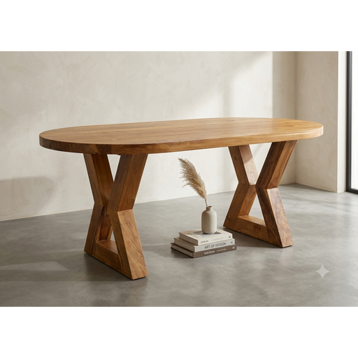 Asher Solid Teak Oval Dining Table with Sculptural Z-Legs
