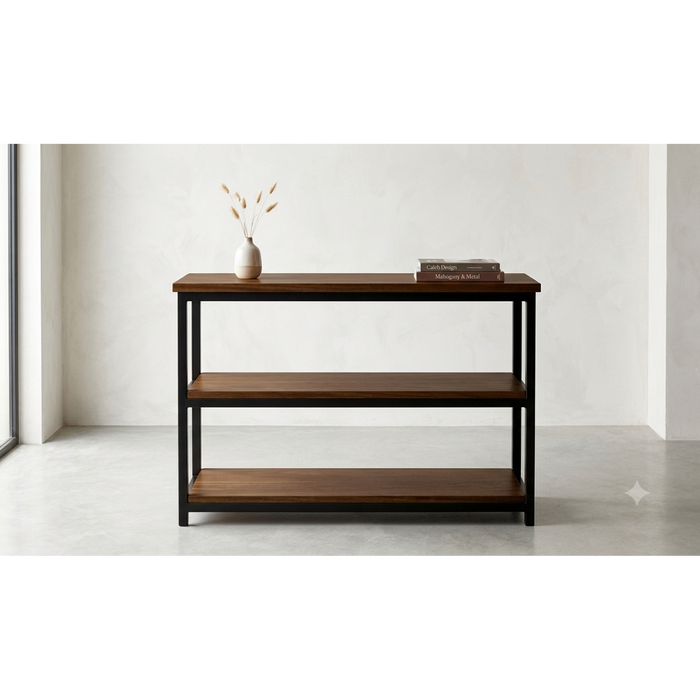 Caleb Industrial Mahogany 3-Tier Console Table