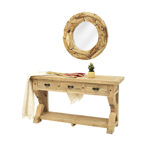 Elevate your home’s first impression with the Chunky Dorothy Console. True to the Urban Oak philosophy of blending rugged, historical materials with refined urban design, this piece is a masterclass in artisanal craftsmanship.
Built from seasoned reclaimed teak, it brings a warm, grounded energy to your interior while serving as a functional work of art. In an era of mass-produced, lightweight furniture, the Dorothy stands out with its heavy-duty construction, visible joinery, and sturdy proportions that reflect a commitment to quality built to last for generations.
Why You'll Love It


Authentic Reclaimed Teak: Handcrafted from 100% genuine reclaimed teak wood. This eco-friendly material is prized for its exceptional durability, natural resistance to wear, and unique history, ensuring your furniture has its own beautiful "soul."


Bold Chunky Architecture: Features a substantial, weighted profile complete with striking architectural X-frame legs. The design provides a sense of permanence and structural honesty that anchors grand entryways.


Triple Drawer Storage: Equipped with three spacious drawers, each finished with vintage-inspired black iron handles. Perfect for keeping keys, mail, and household essentials organized while maintaining a clean, curated look.


Dual Display Surfaces: The 150 cm wide top provides an ideal stage for large lamps and statement decor, while the integrated full-length lower shelf offers additional space for storage baskets, books, or art pieces.


Product Specifications



Attribute
Details




Material
100% Authentic Reclaimed Teak Wood


Style
Modern Rustic / Farmhouse / Artisan


Hardware
Vintage Black Iron Handles


Overall Dimensions
150 cm (Width) × 40 cm (Depth) × 81 cm (Height)


Configuration
3 Storage Drawers &amp; 1 Full-Length Lower Shelf


Usage
Ideal for Entryways, Hallways, and Living Room Accents




Note: Because the Chunky Dorothy is handcrafted from genuine reclaimed timber, the natural seasoning, unique textures, small knots, and historically aged markings are intentional characteristics that make each piece a one-of-a-kind original.
