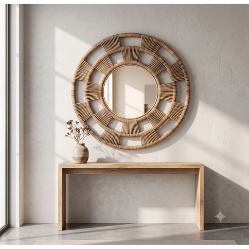 Flora Woven Rattan Open-Wheel Wall Mirror