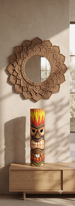 Firecrown Polynesian Hand-Carved Wooden Tiki Totem
