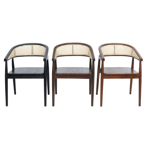 No matter the occasion, these stylish chairs, take a page from your dining roomâ€”a classic piece that is as timeless as they come. Available in six colors, it effortlessly combines style and durability. Material - Teak, RattanColours - Black, Dark brown, Light brown, Natural, White wash, BleachDimensions -Seating : 46cm x 47cmTotal height : 82cmSeating to floor : 45 cmPreorder now to secure this classic and enduring piece for your dining space.