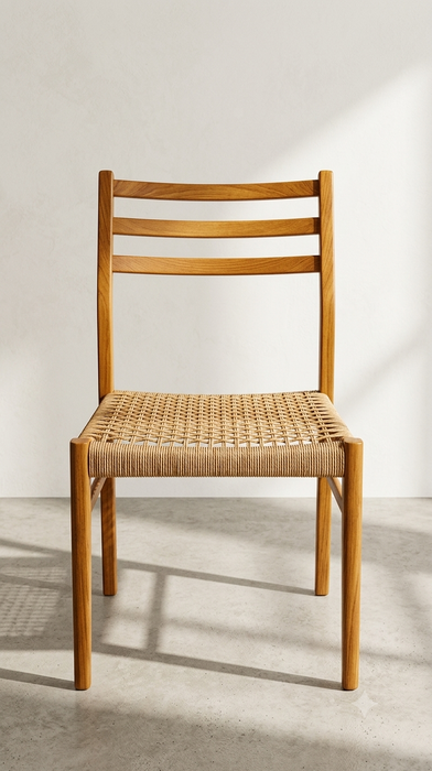 Caleb Slat-Back Teak & Woven Rattan Dining Chair