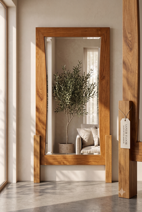 Sanur Minimalist Solid Wood Rectangular Wall Mirror
