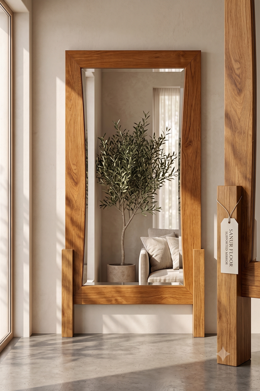 Sanur Minimalist Solid Wood Rectangular Wall Mirror