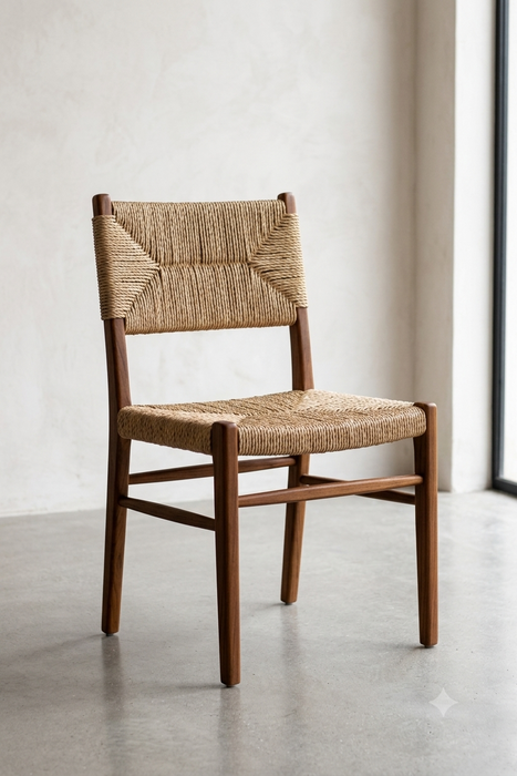 Malia Mid-Century Teak & Natural Woven Rope Dining Chair