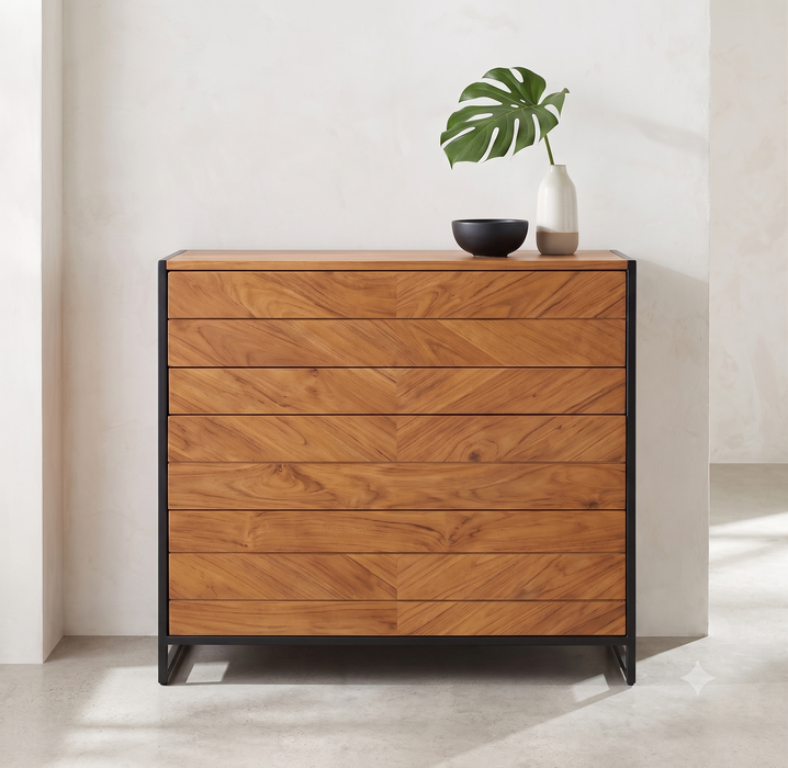 Hudson Industrial Teak & Metal Console Cabinet