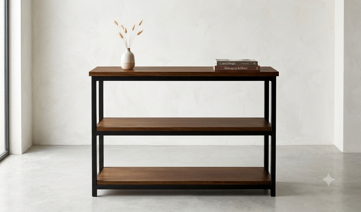 Caleb Industrial Mahogany 3-Tier Console Table