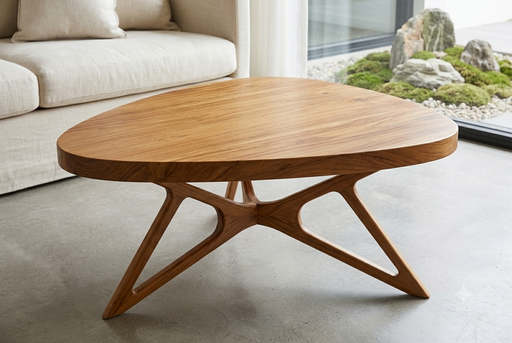 Kuta Mid-Century Curved Triangular Solid Teak Coffee Table