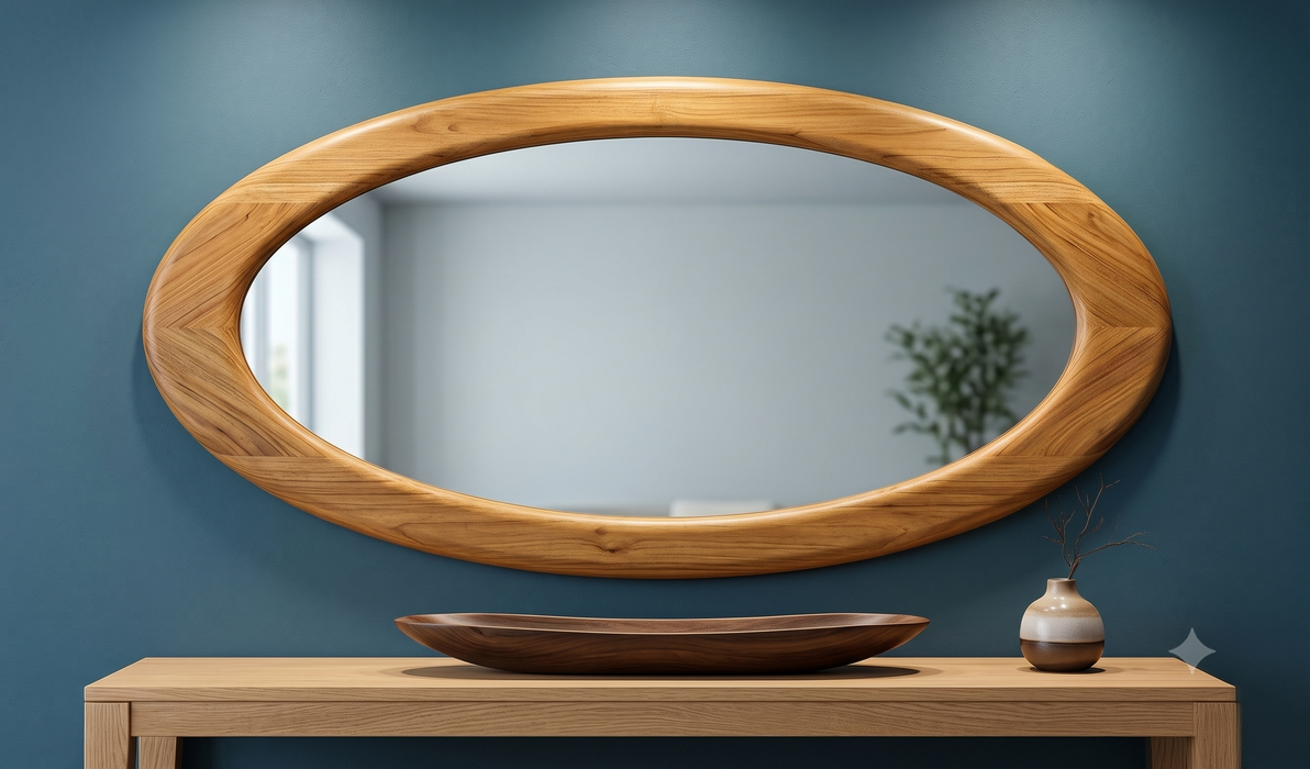 Java Mid-Century Solid Teak Round Wall Mirror