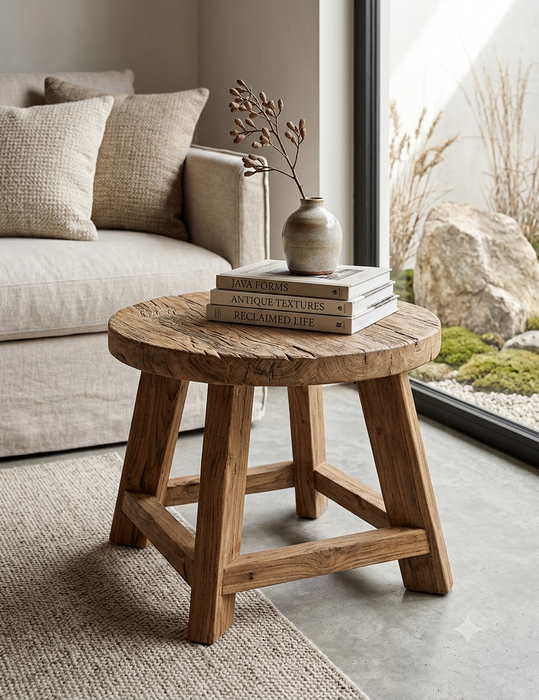 Seminyak Rustic Reclaimed Teak Low Stool & Accent Stand