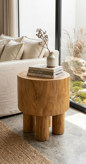 Uluwaty Chunky Solid Wood Pedestal Side Table