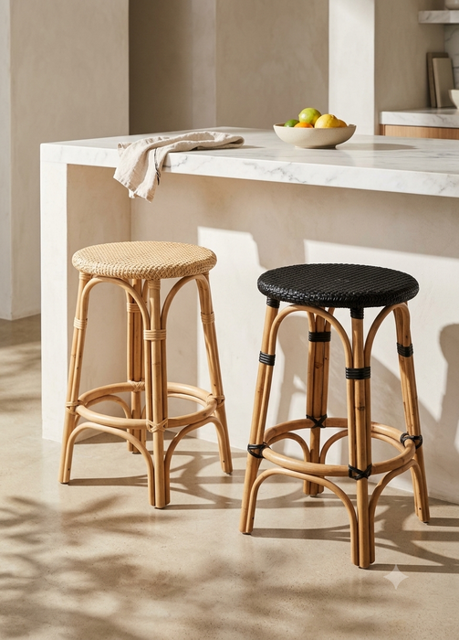 Flora Natural Rattan & Woven Cane Bar Stool