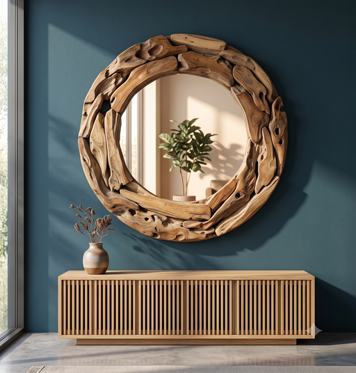 Kintamani Chunky Teak Root Round Wall Mirror