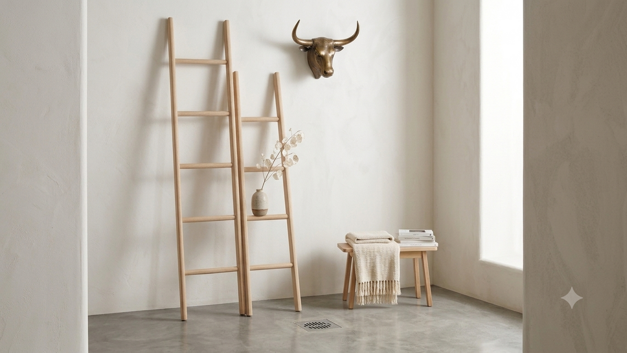 Hudson Minimalist Solid White Oak Decor Display Ladder