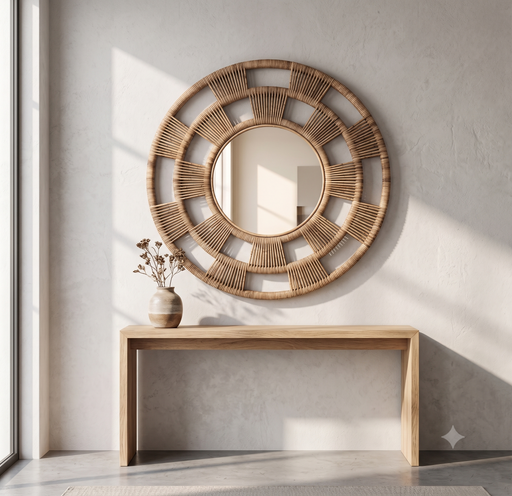 Flora Woven Rattan Open-Wheel Wall Mirror