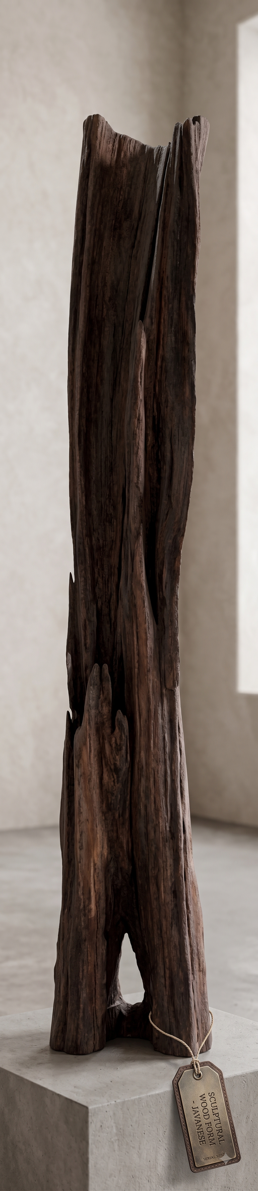 Bring the raw, untamed spirit of nature indoors with Duza Organic Teak Slab Decor. Carefully harvested from natural teak wood formations, this striking decorative piece stands out for its slender, vertical profile. Unlike dense logs, this is a refined, relatively thin slab that highlights the complex, weathered architecture of seasoned timber without the overwhelming bulk.
The wood features fascinating natural perforations, deep organic grooves, and a heavily textured surface that showcases years of natural weathering. Mounted or displayed upright, it serves as a stunning minimalist, brutalist-style statement piece that brings rich texture and historic warmth to any contemporary space.


Slender, Lightweight Profile: Specially selected for its relatively thin and manageable form, making it easy to style on consoles, pedestals, or shelving without excessive weight.


Intricate Natural Negative Space: Features authentic hollowed-out windows and weathered gaps created entirely by nature, offering a dramatic interplay of light and shadow.


Warm Weathered Tones: Showcases a beautiful spectrum of earthy browns, silvery-gray grain lines, and deeply etched textures that look like a piece of found modern art.


3. Dimensions


Height: 85 cm


Width: 20 - 25 cm (Varies naturally)


Thickness: Approximately 4 - 6 cm (Thin, organic slab profile)


4. Material


Composition: 100% Natural Weathered Teak Wood (Raw, matte finish to keep its completely natural, untouched look)

