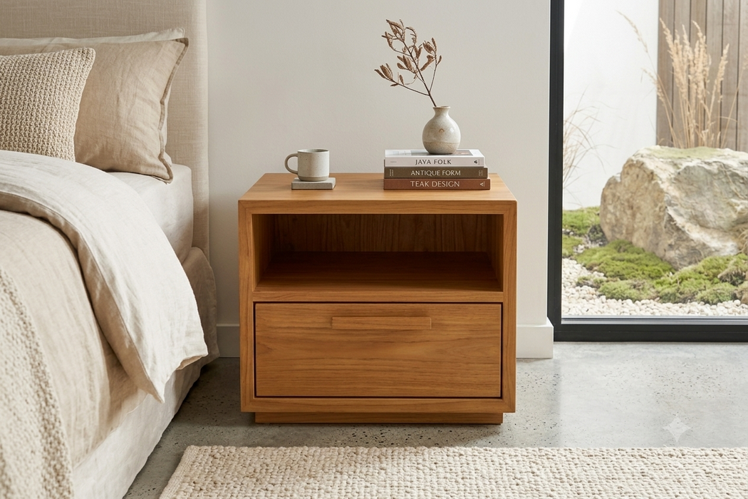 Legian Solid Teak Coffee Table with Storage Drawer & Media Shelf