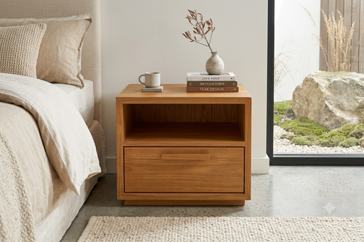 Legian Solid Teak Coffee Table with Storage Drawer & Media Shelf