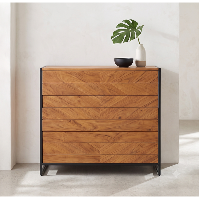 Hudson Industrial Teak & Metal Console Cabinet