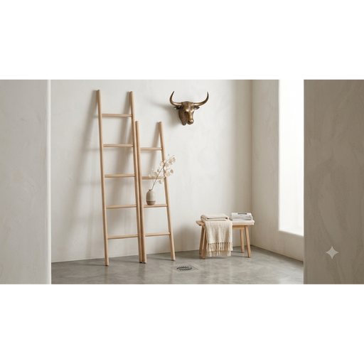 Hudson Minimalist Solid White Oak Decor Display Ladder