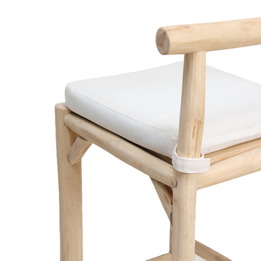 The Madrid Bar Chair brings a breezy, sun-soaked aesthetic to your home bar or kitchen island. Handcrafted from natural timber poles to achieve a "driftwood" effect, this chair celebrates raw textures and simple, honest design. With its clean T-bar backrest and plush neutral cushion, it offers a perfect blend of rustic charm and contemporary luxury.


Hand-Selected Timber: Crafted from natural wood with a light, bleached finish to highlight organic knots and grains.

Crisp Comfort: Features a premium, high-density foam cushion in a fresh white finish for a high-contrast, modern look.

Artisan Character: Each piece is uniquely shaped by the natural curves of the timber, ensuring no two chairs are exactly alike.

Durable Foundation: Includes integrated footrests for added stability and comfort during long gatherings.

 