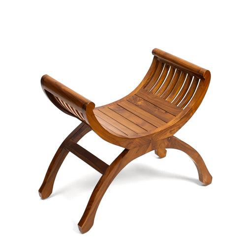 Sculptural Comfort &amp; Timeless Teak The Zenith Stool combines artistic flair with the unmatched durability of solid teak. Its distinctive deep-curved seat provides a surprisingly ergonomic sit, while the slatted woodwork offers a light, airy aesthetic that complements any room.


Premium Material: 100% Solid Teak wood, naturally water-resistant and rich in grain.

Unique Silhouette: Dramatic U-shaped seat with rounded handles for easy movement.

Versatile Use: Ideal as a statement vanity stool, an entryway perch, or a decorative spa bench.

Handcrafted Detail: Fine slatted construction and a smooth, hand-finished touch.

Specifications:


Width (Top): 61cm

Width (Base): 69cm

Total Height: 57cm

Seat Depth: 35cm

