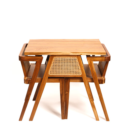 Nest Fit Teak and Natural Rattan Dining Set