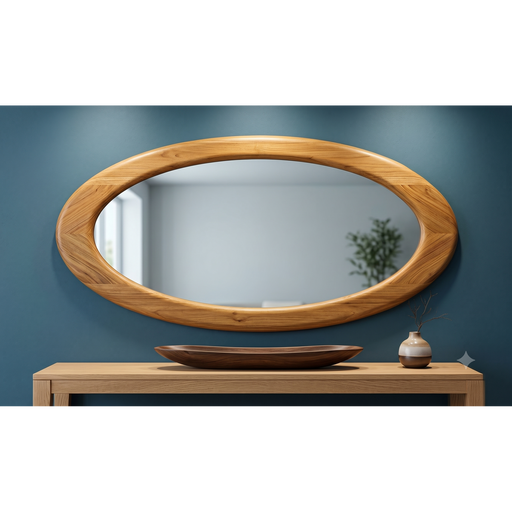 Java Mid-Century Solid Teak Round Wall Mirror