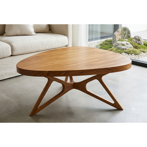 Kuta Mid-Century Curved Triangular Solid Teak Coffee Table